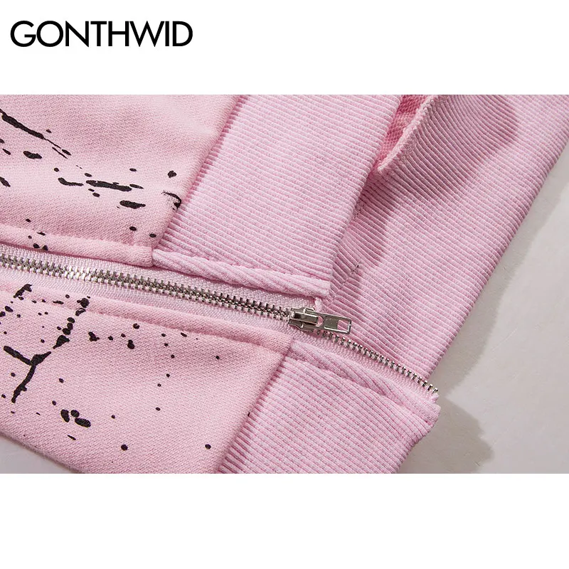 GONTHWID боковой молнии ленты толстовки 2017 Inked граффити пуловер с принтом кофты хип