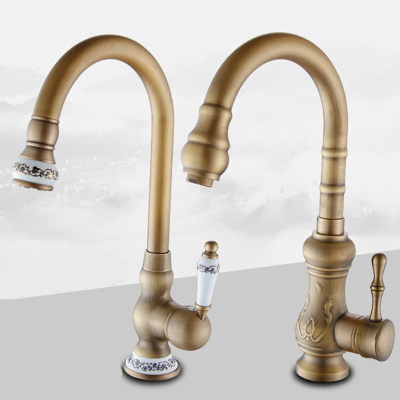 Бесплатная доставка новый стиль античная латунная отделка кухонный кран для