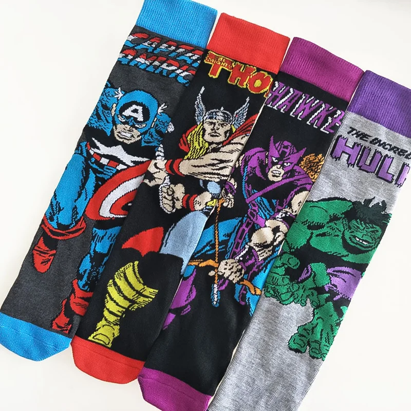 Новинка, мужские Носки с рисунком Тора, комиксы Marvel, герои, аниме, Железный человек, Капитан Америка, Халк, Hawkeye, мужские компрессионные хлопковые носки для мальчиков