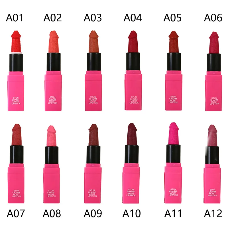 12 Цветов пенис Форма помада гриб Долгое влаги косметический Rouge поп матовая Губы