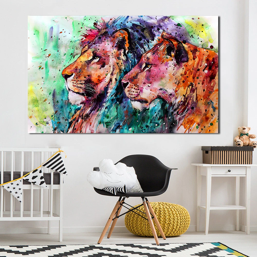 JQHYART холст печать красочный Лев животные живопись стены картины для гостиной