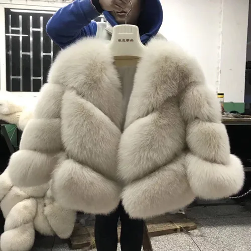 Beige FURSARCAR новая куртка из натурального меха женская зимняя шуба из лисьего меха Роскошная теплая Модная саржевая дизайнерская короткая подлинный натуральных мех куртка - Цвет: Beige