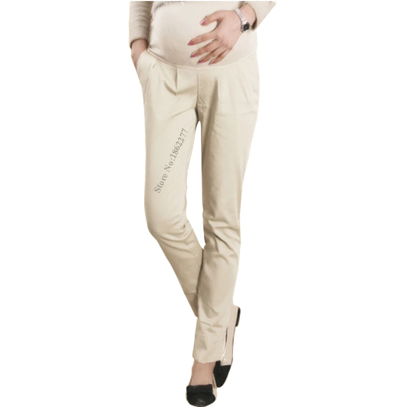 Beige Брюки для беременных, хлопковые, эластичные, высокая талия, брюки для беременных женщин, для беременных, Офисная Рабочая нижняя одежда, Hamile Giyim, 3/5XL - Цвет: Beige
