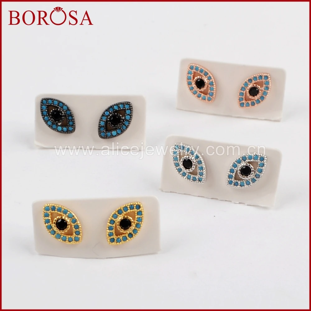 BOROSA оптовая продажа 10 пар синий кристалл сглаза Медь серьги смесь цветов Micro Pave CZ