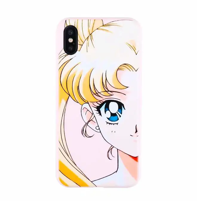 Half face Милый мультяшный чехол для телефона с большими глазами Сейлор Мун для iphone X, 6, 6 s, 6 plus, 7, 7 Plus, мягкий силиконовый чехол, задняя крышка для iphone 8, 8plus - Цвет: Half face