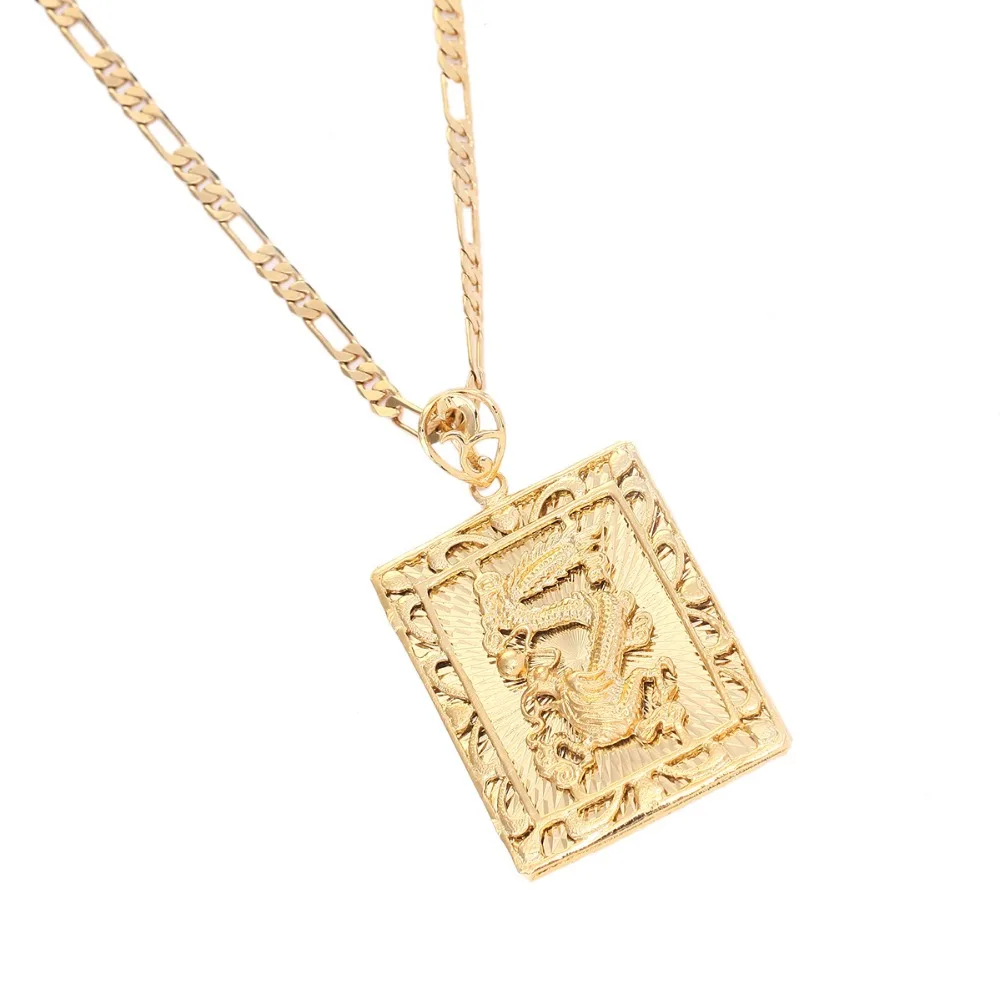 Ожерелье с золотым покрытием 24 К ожерелье кулоном Золотая цепь драконом хип-хоп