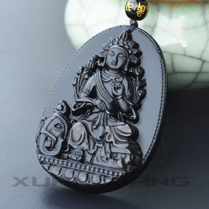 Натуральный черный обсидиан ручной резной патрон saint Elephant GuanYin подвеска на удачу