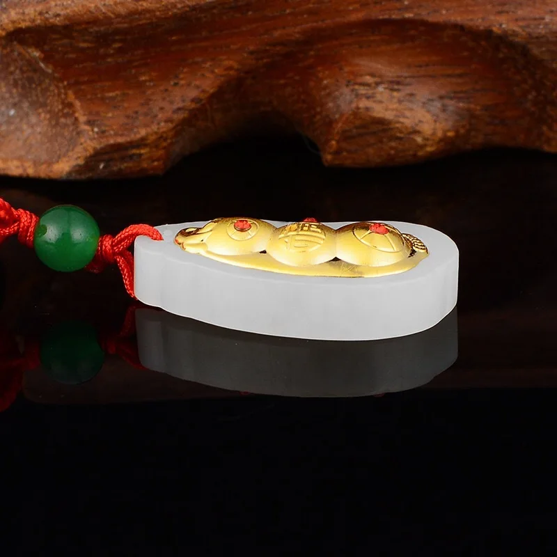 3D золота с инкрустацией нефрита зеленой фасоли Подвеска для Для женщин