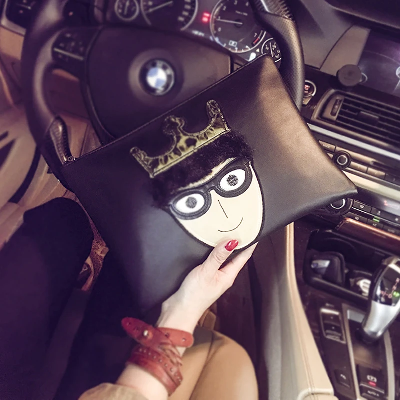 New iPad Men Shoulder Bag Solid Personality Prince Pattern Pu Leather Zipper Handbag Wrist For Boys |