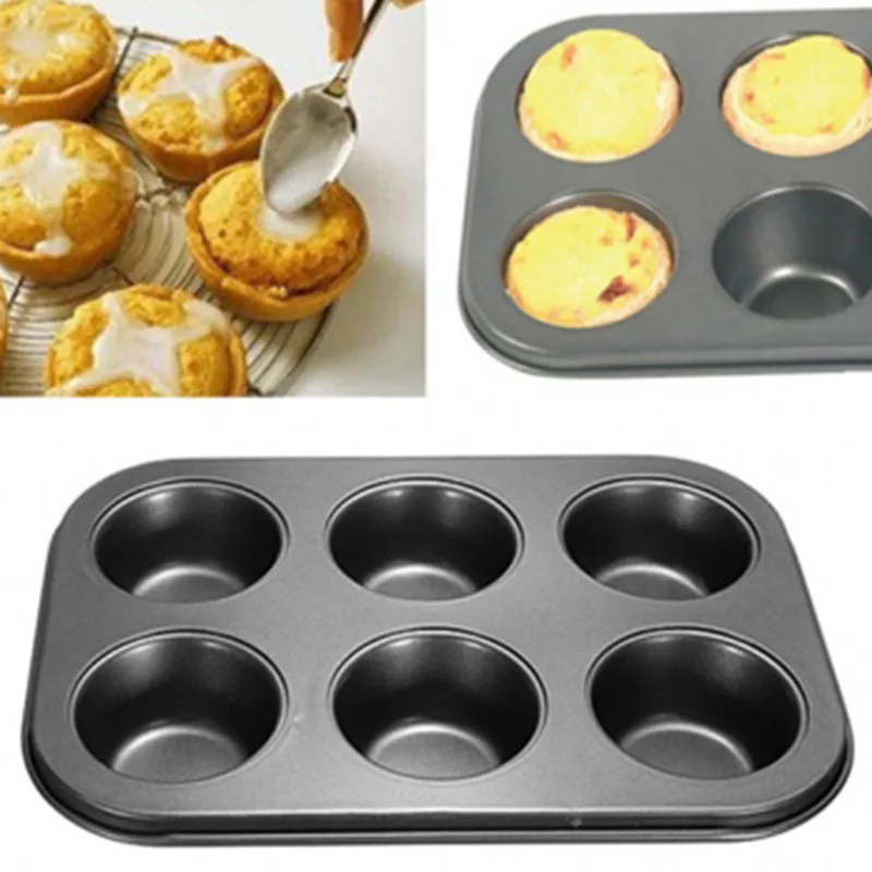 6 Cups Carbon Steel Cupcake Baking Tray Cake Pan Nonstick 3d Tools |