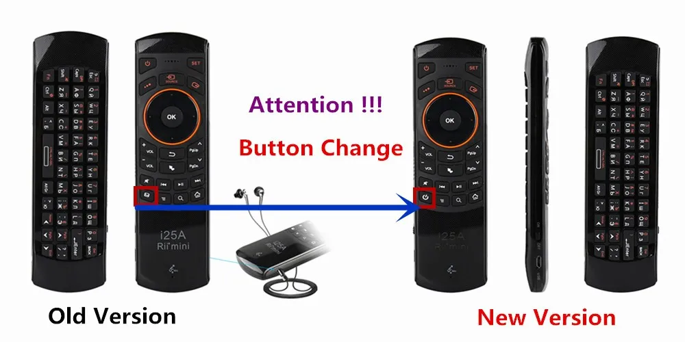 Rii i25A Русская раскладка 2,4 ГГц Беспроводная мини-клавиатура Air mouse с ИК-пультом дистанционного обучения и разъемом для наушников для Android Smart tv