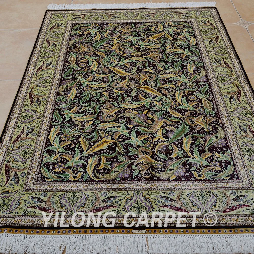 Традиционный турецкий коврик Yilong 4 'x 6' Тебриз зеленый выгодный античный