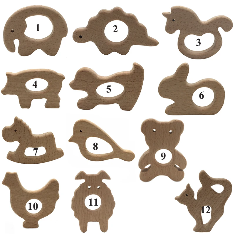 Juguete mordedor de madera para beb&eacute;, juguetes para el cuidado del beb&eacute; y dentici&oacute;n de madera, juguete de habilidades sensoriales de animales, regalo perfecto para la ducha, mordedor de madera sin terminar-1