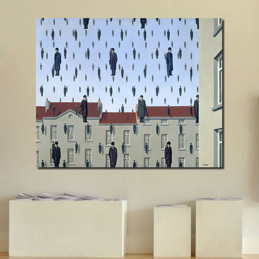 JQHYART Rene Magritte Golconda 1953 холст искусство Масляная живопись Модер домашний Декор