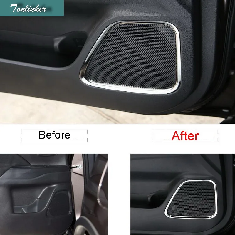 

Tonliker Interior Door Speaker Cover Case stickers for Mitsubishi Outlander 2013-19 Car Styling 4 Pcs Stainless Steel Covers
