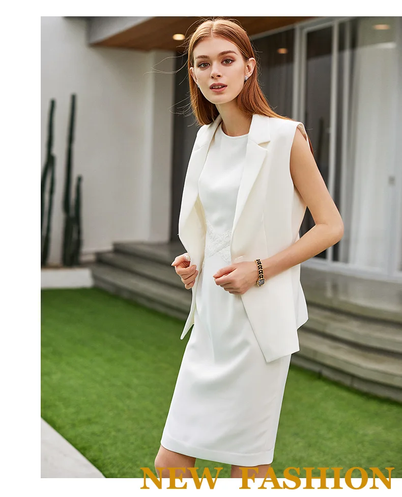 Women Dress Suits Office Lady Business Formal Work Wear 2 Piece Sets Sleeveless Pencil Dress White 2020 Spring Summer Uniform