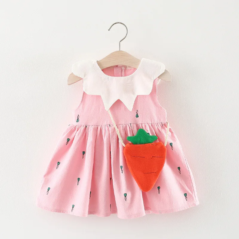 Summer New Girl Cotton Dress Cartoon Bag 1-3 sleeveless Printed | Детская одежда и обувь