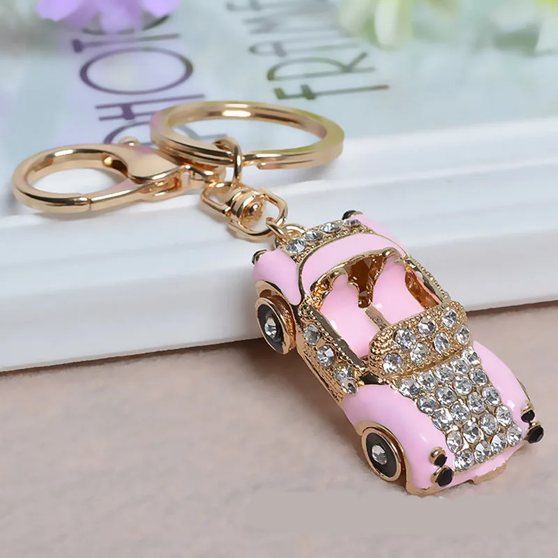 

Cool Sports Roadster Car Crystal Keychain Handbag Pendant Fashion Key Ring for Women Bag Gold Color Key Holder Key Chains R34