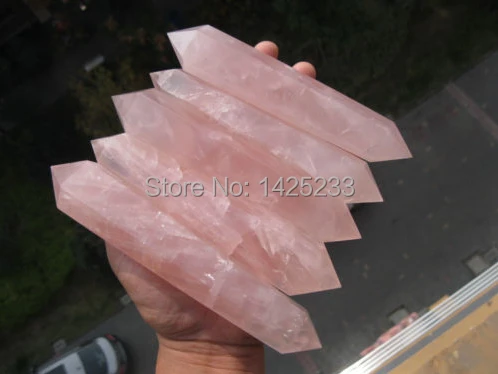 

900g 5pcs natural rose quartz crystal point wand healing