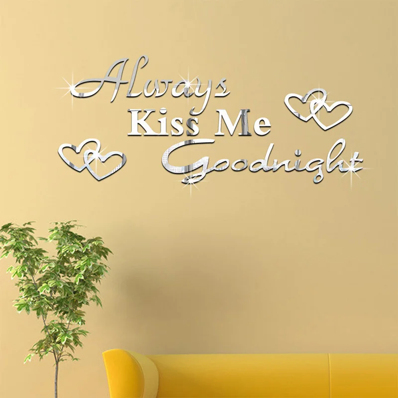 3D акриловая Зеркальная Наклейка Kiss me Goodnight Английский алфавит для дома гостиной