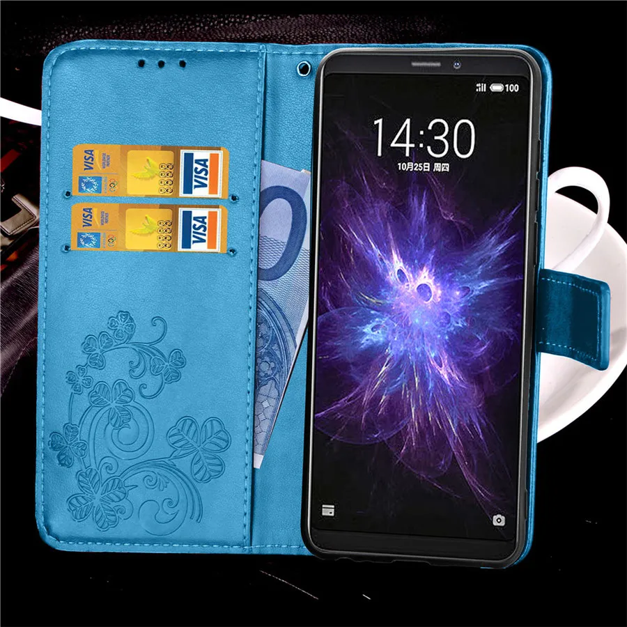 Чехол для Meizu Note 8 откидной с объемным рельефным цветочным узором кожаный чехол