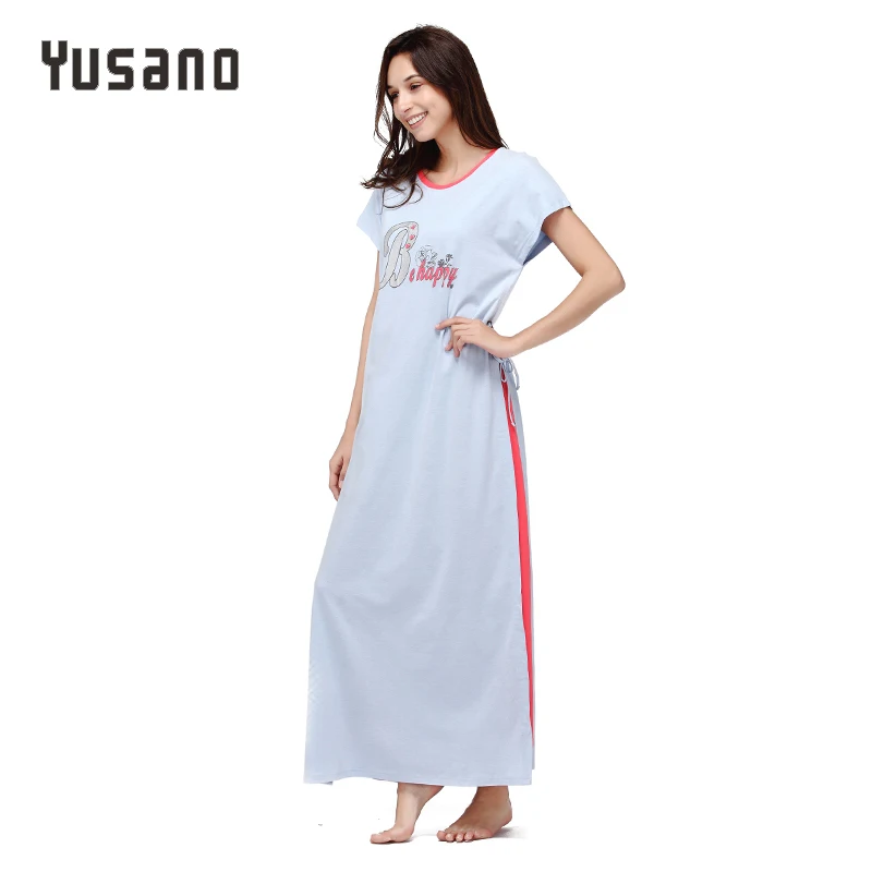 Женская ночная рубашка Yusano длинная хлопковая размера плюс с коротким рукавом