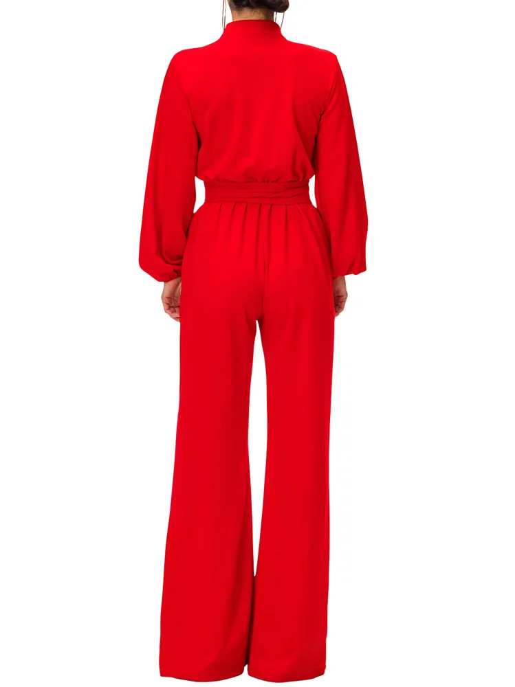 2019 шифоновый комбинезон с широкими штанинами женский длинный рукав черный