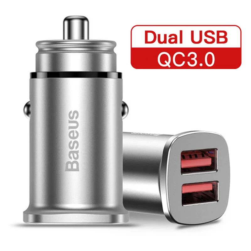Dual USB Silver Автомобильное зарядное устройство USB Baseus Quick Charge 4,0 3,0 для iPhone 11 Pro Max Xiaomi huawei SCP QC QC4.0 QC3.0 C PD быстрое автомобильное зарядное устройство для телефона - Тип штекера: Dual USB Silver