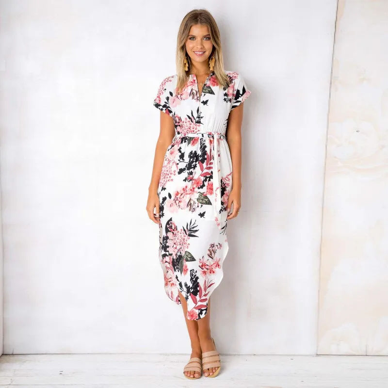 2019 Hot Sale Women Midi Party Dresses Geometric Print Summer Boho Beach Dress Loose Vestidos Plus Size | Женская одежда