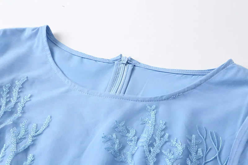 spring women Party style floral blue dress Mesh Heavy work embroidery Water flower Hollow sleeve section Slim S-XL | Женская одежда
