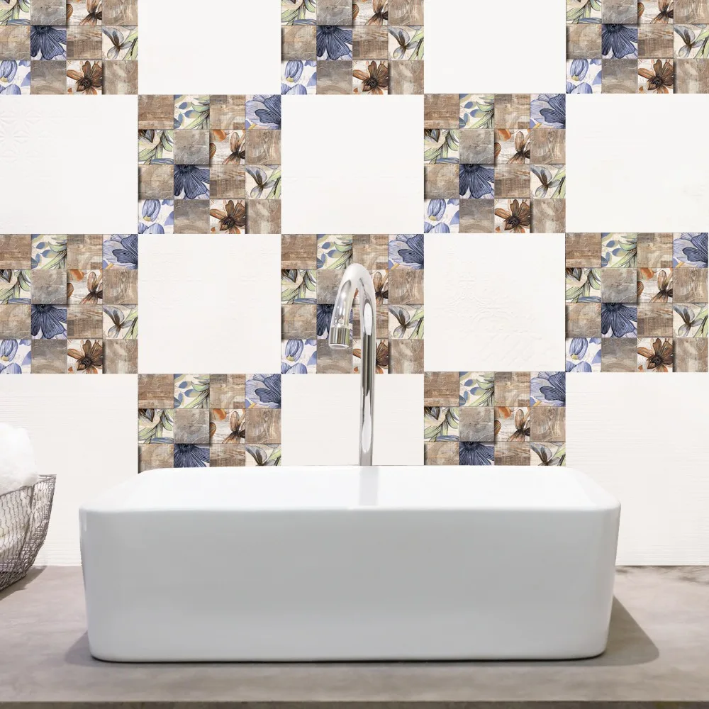 Настенная Наклейка в европейском стиле с цветочным узором для плитки 20*20 см * 6 шт.