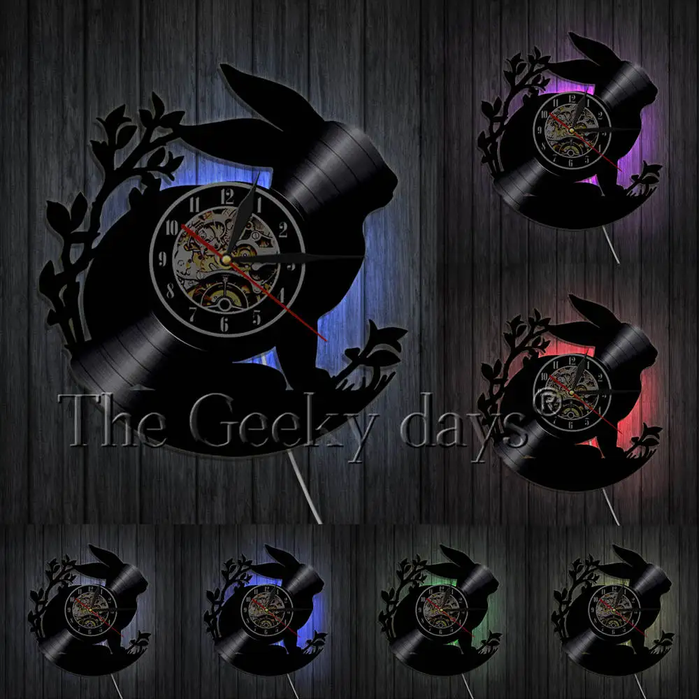 Настенные часы в виде кролика с виниловой пластиной современный светодиодный