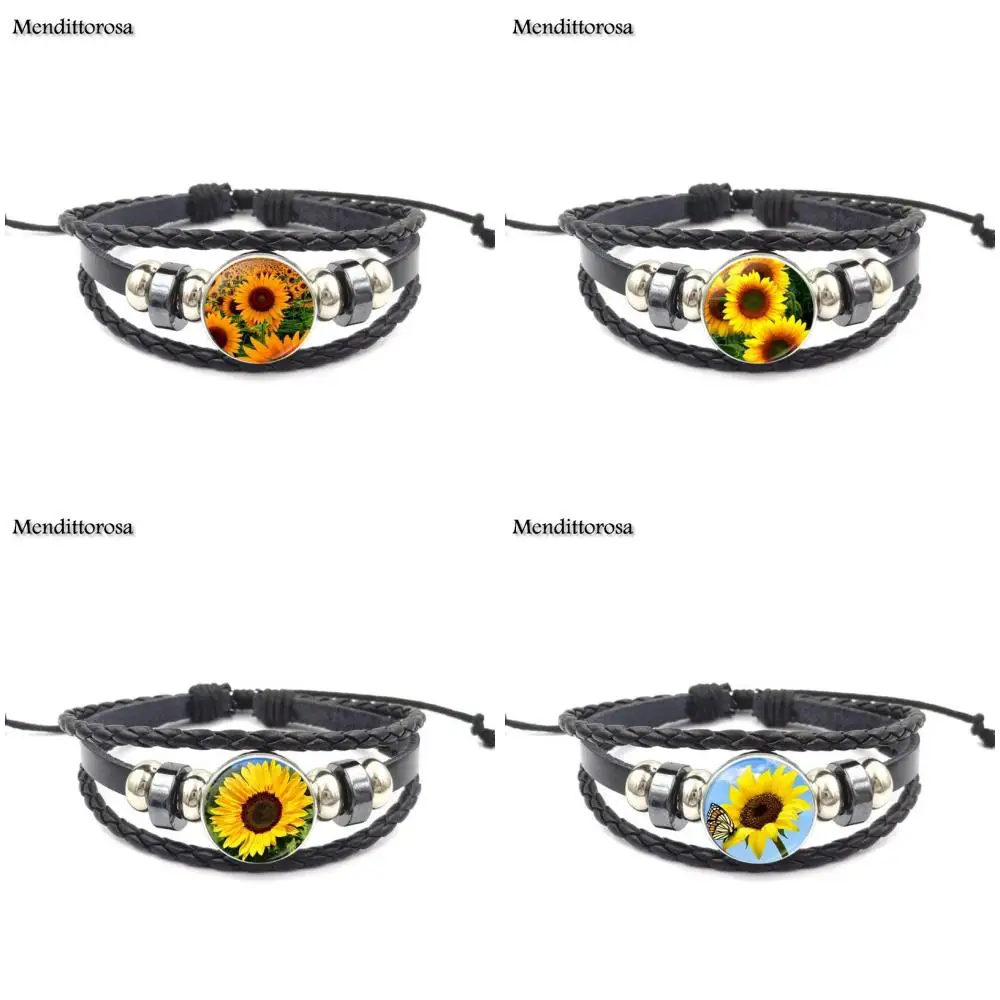 Браслет из черной кожи для девочек лучший подарок милой дочери сестры подсолнуха
