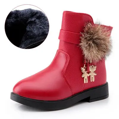 Red Plush Г., кожаные теплые модные зимние ботинки для девочек подростковые зимние ботинки для детей, обувь для девочек детские ботинки принцессы TX242 - Цвет: Red Plush