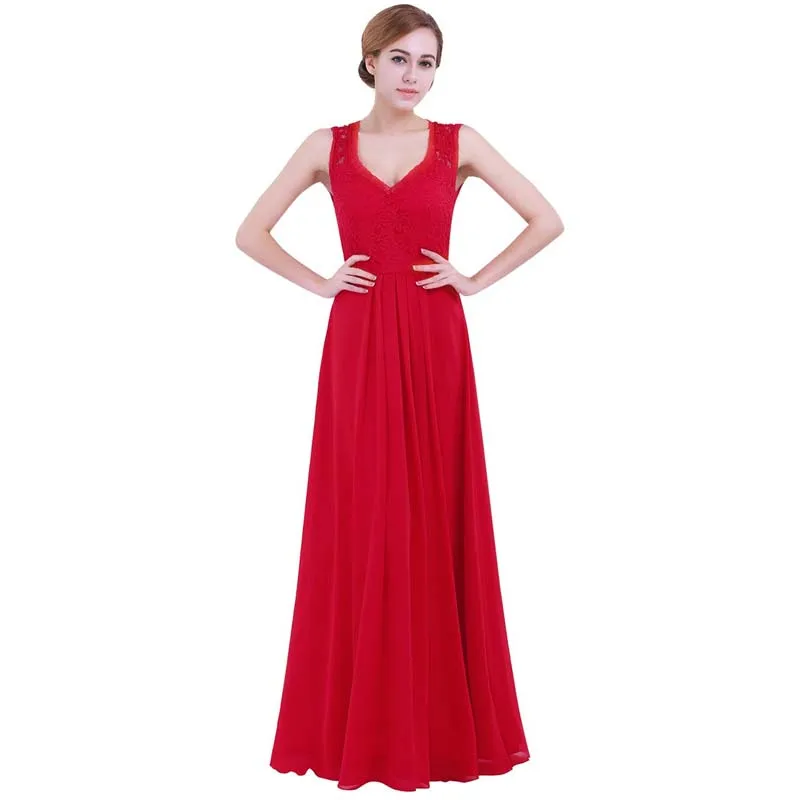 Женское шифоновое платье с цветочным кружевом подружки невесты без рукавов V