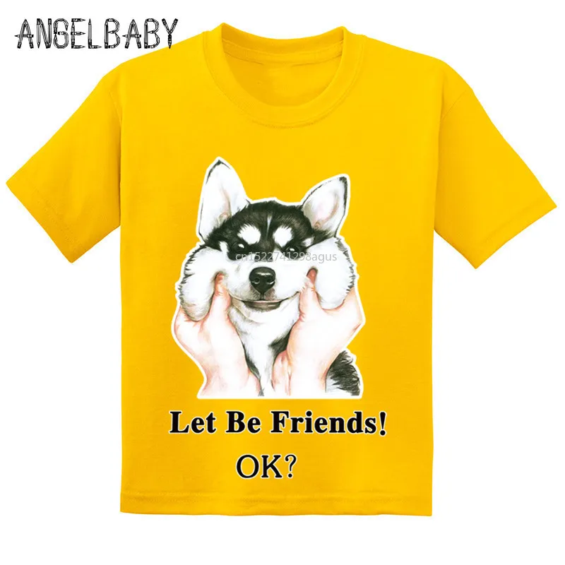 Лидер продаж забавные детские футболки хаски собака Let Be Friend летние милые