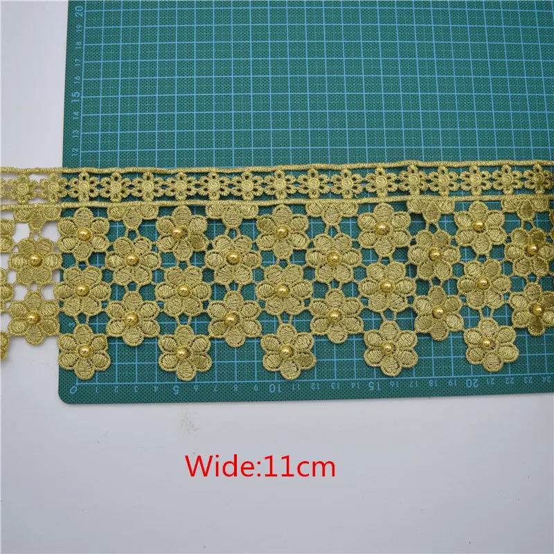 10 ярдов золотой и черный вышитый бисером металлик мотив кружева Нигерия Венеция