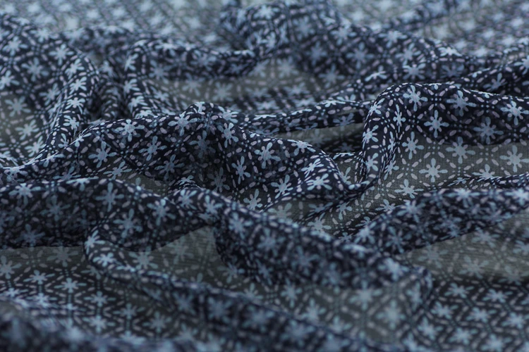 100% шелк Shunyi жоржет ткань синяя Цветочная Одежда Ткань Весна и лето шарф юбка