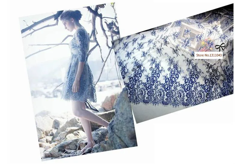 Кружевная ткань с французскими ресницами 3 м/лот 150 см красный синий сделай сам