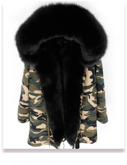 OFTBUY, пальто с натуральным мехом, зимняя куртка, Женская длинная парка, Воротник из натурального Лисьего меха, капюшон, подкладка из искусственного меха, Свободное пальто, ins, модная новинка - Цвет: Camouflage black