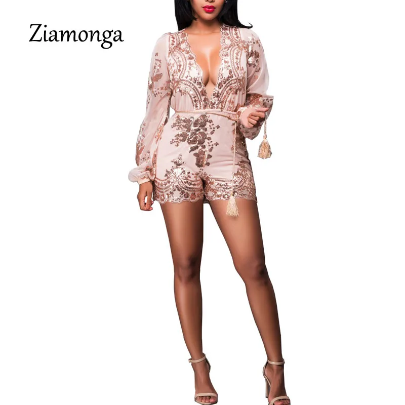 Ziamonga 2021 весна-лето Золотой блестящий женский комбинезон с прозрачными сетчатыми