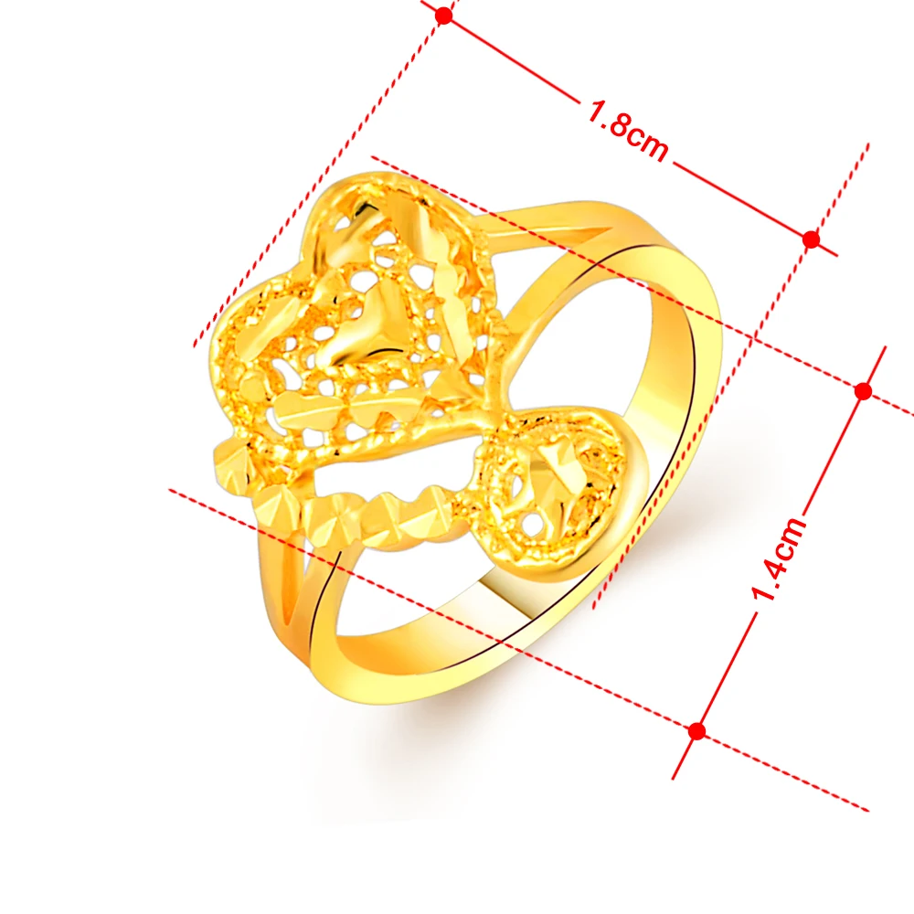 Плавающие амулеты 24K GP Золотое кольцо с сердечком для женщин Размер 6 7 8 9 anel de ouro