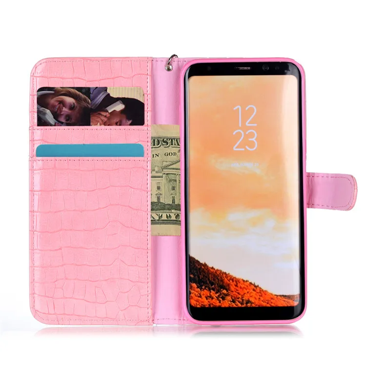 Роскошный чехол-бумажник из искусственной кожи крокодила для samsung Galaxy S8+ S10 S10 Plus Note 8, откидная крышка, ремешок на руку