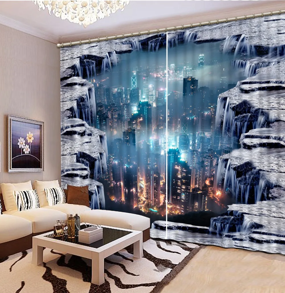 

Customize City building night view 3d Curtains Photo Bedroom Living room Window Kids room Curtains