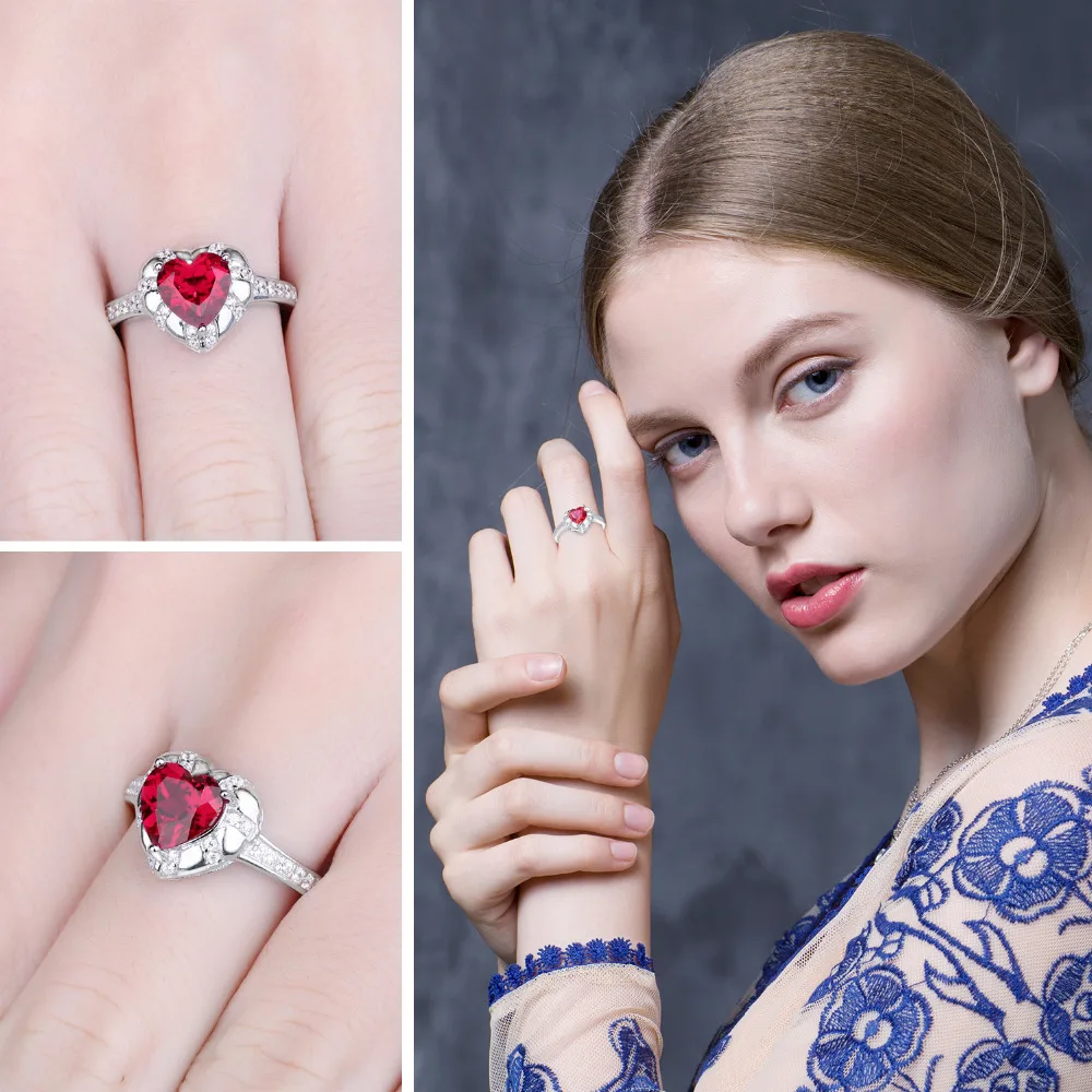 JewelryPalace сердце любовь 1.86ct создан Красные Рубины Обручение кольца для Для женщин