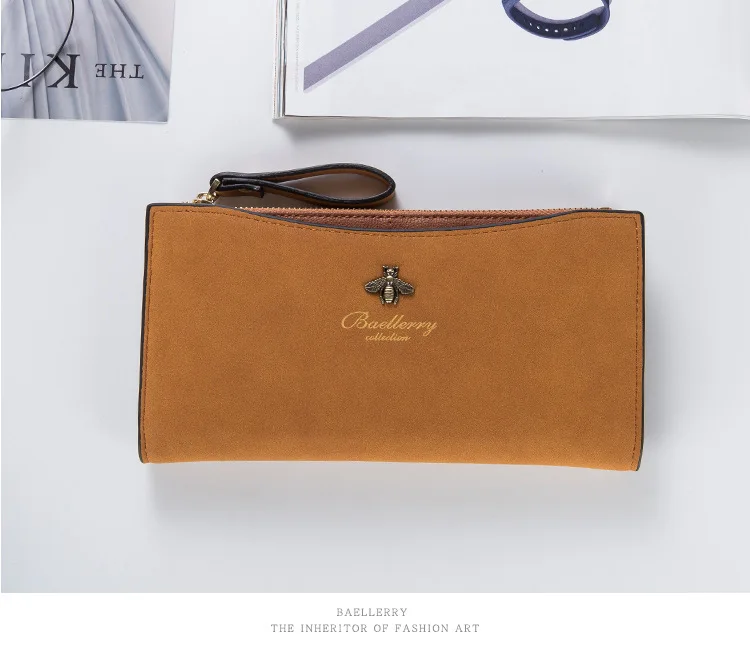 Baellerry новые модные женские сложенные Длинные кошельки на молнии для девочек Кошельки для монет скраб PU Кожаный Клатч мешочек, держатели карт леди Carteira