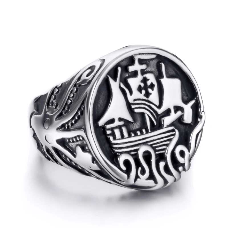 Кольцо Elfasio Viking drakkkar винтажное кольцо из нержавеющей стали с щупальцами для