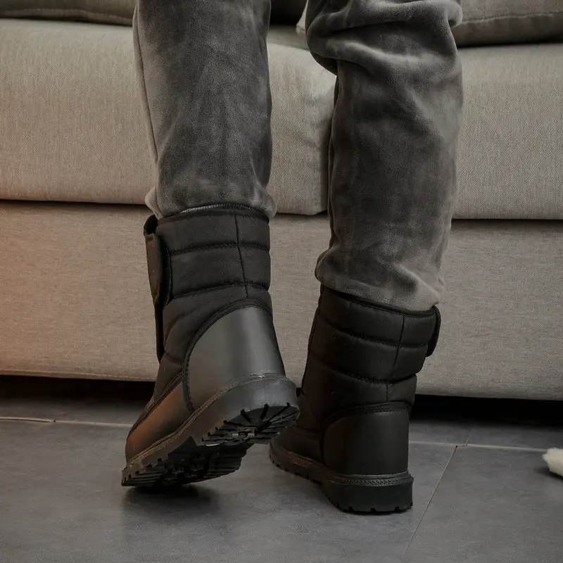 Мужские ботинки черные зимние теплая меховая стелька Нескользящая Пряжка