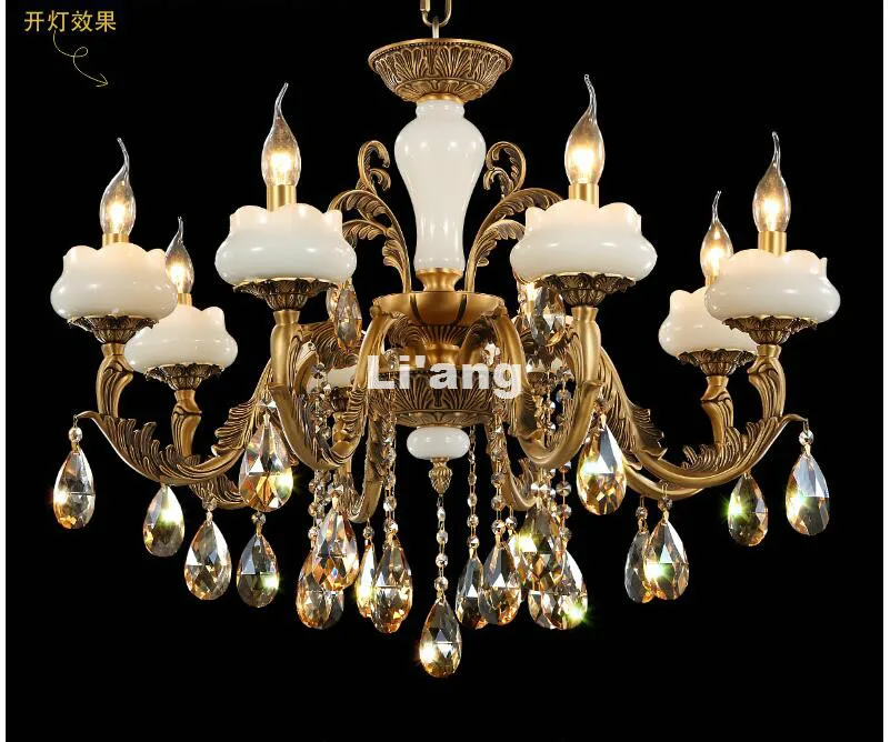 Люстра в европейском стиле из латуни и античного хрусталя роскошная бронзовая