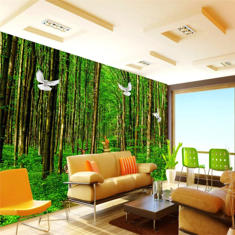Natue Forest Wallpapers 3D Landscape Green Trees Wall Murals Bird Animals Wood Papers for Living Room Home Decor Bedrooms |